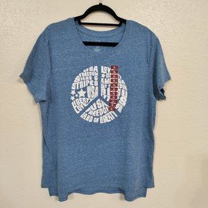 STATE OF MINE Women's Tops Graphic Peace Tee Shirt Blue XL